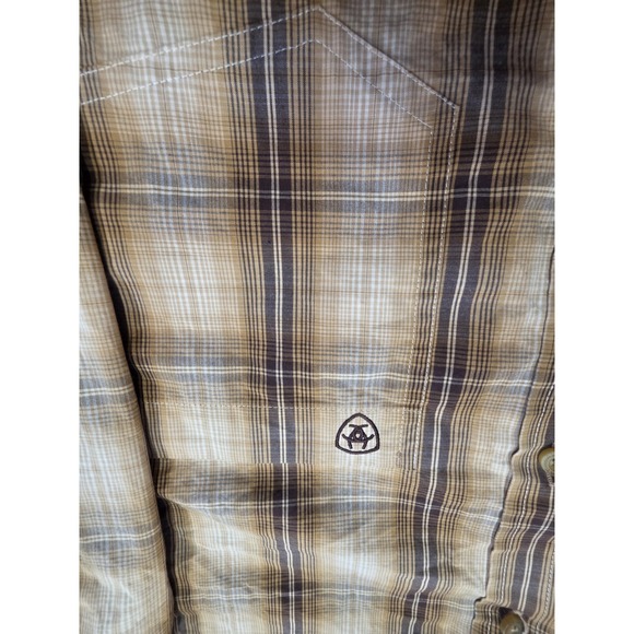 Ariat Pro Series Button Down Long Sleeve Brown Plaid Mens XL tall  Shirt Retro - Picture 4 of 7
